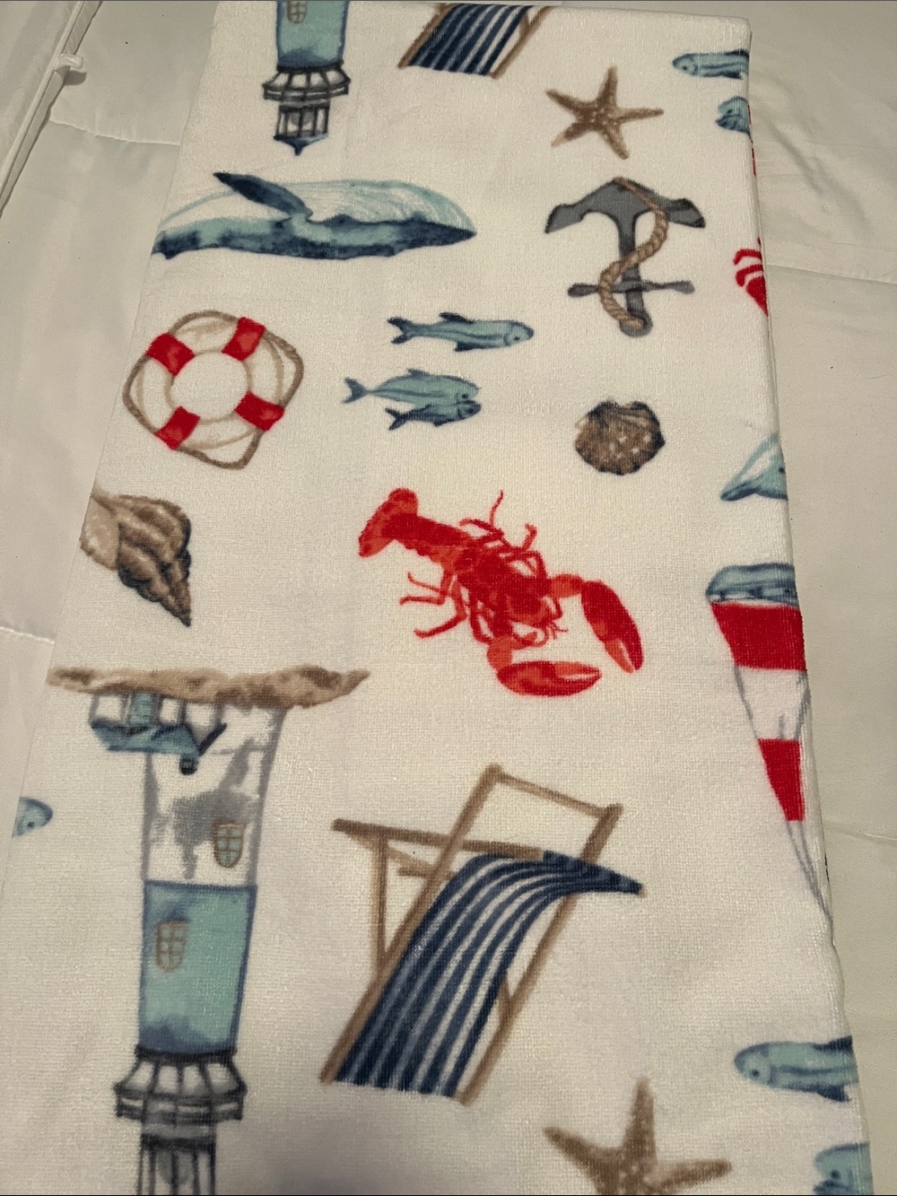 Nautical Print Plush Throw Blanket - Red, Blue, White Accent. 36 x 68